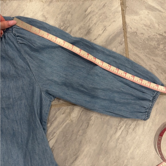 NWT Gap Womens Denim Flowy Short Dress Blue Size Large Petite Puff Sleeves - Picture 5 of 9